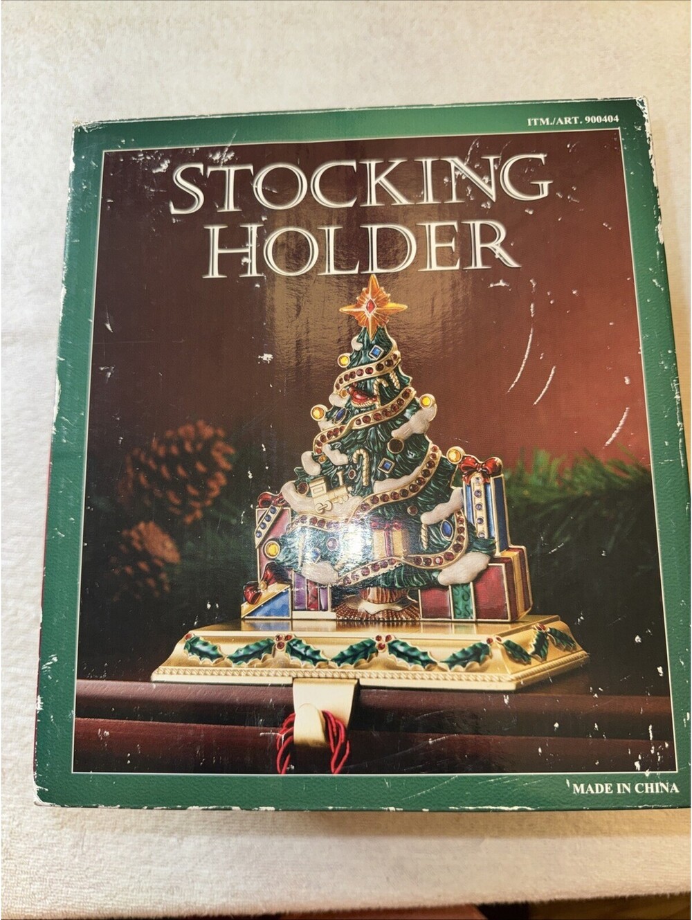 Costco Jeweled Enamel Gold Metal Stocking Holder Hanger CHRISTMAS TREE
